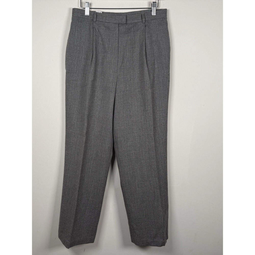 Rena Rowan Wool Trousers Women 10 Gray Pleated High Rise Wide Leg Quiet Luxury